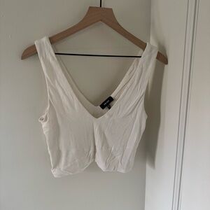 ME+EM Cream Ribbed V-Neck Crop Top